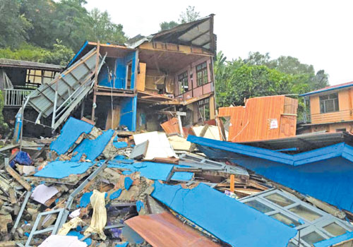 A house that fell victim to landslides in August demonstrates the compound effect of Chin State’s unique natural disasters. Photo: SuppliedA house that fell victim to landslides in August demonstrates the compound effect of Chin State’s unique natural disasters. Photo: Supplied